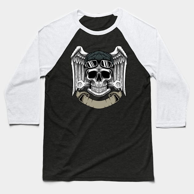 Mechanic Skull Baseball T-Shirt by be yourself. design